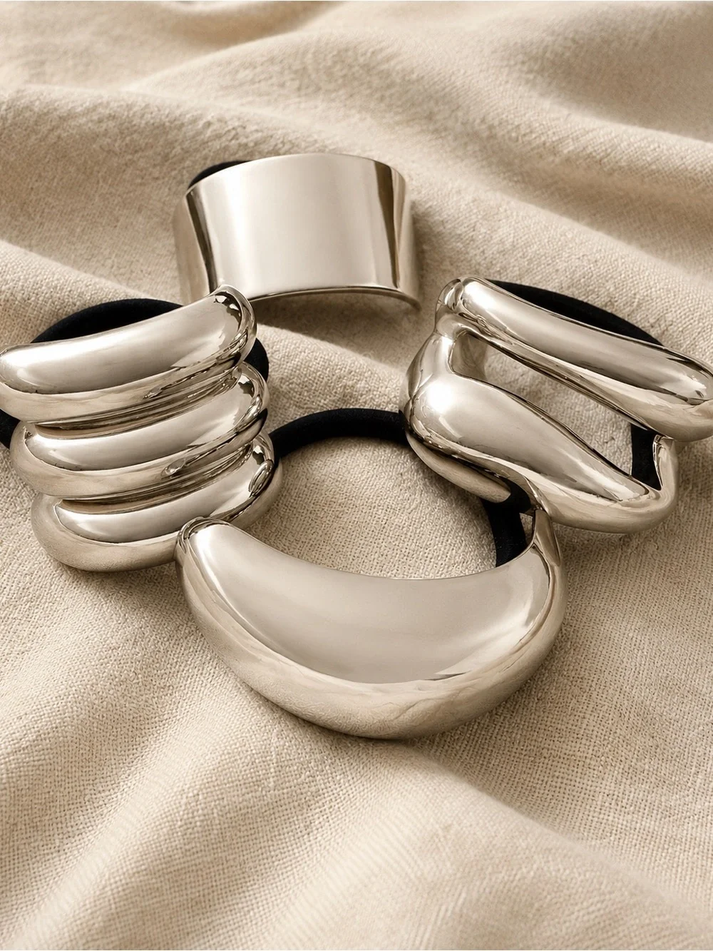 Silver-Tone Sculptural Ponytail Holder | Statement Hair Accessories Set